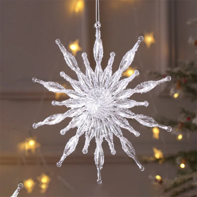 Snowflake Icicle Drop Ornaments Crystal Christmas Tree Transparent Decoration Pendant Christmas Home Decoration Navidad 2024