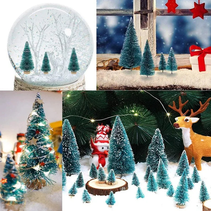 50PCS Miniature Artificial Christmas Tree Small Snow Frost Trees Pine Trees Christmas DIY Party Decoration Crafts