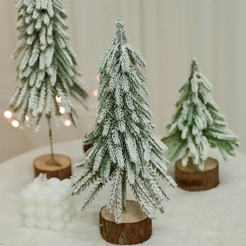 18Cm Mini Snow-Frosted Pine Needle Christmas Tree Tabletop Decoration Small Desktop Ornament Festive Home and Office Decor