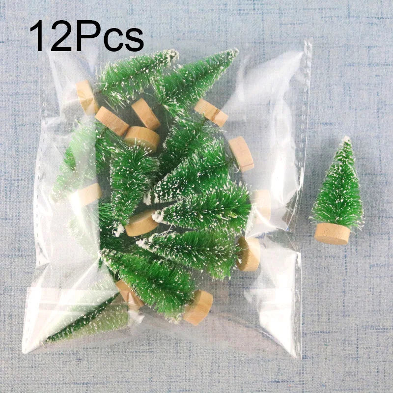 12Pcs Miniature Artificial Christmas Tree Mini Snow Frost Tree Pine Tree Christmas DIY Party Decoration Craft Christmas Ornament