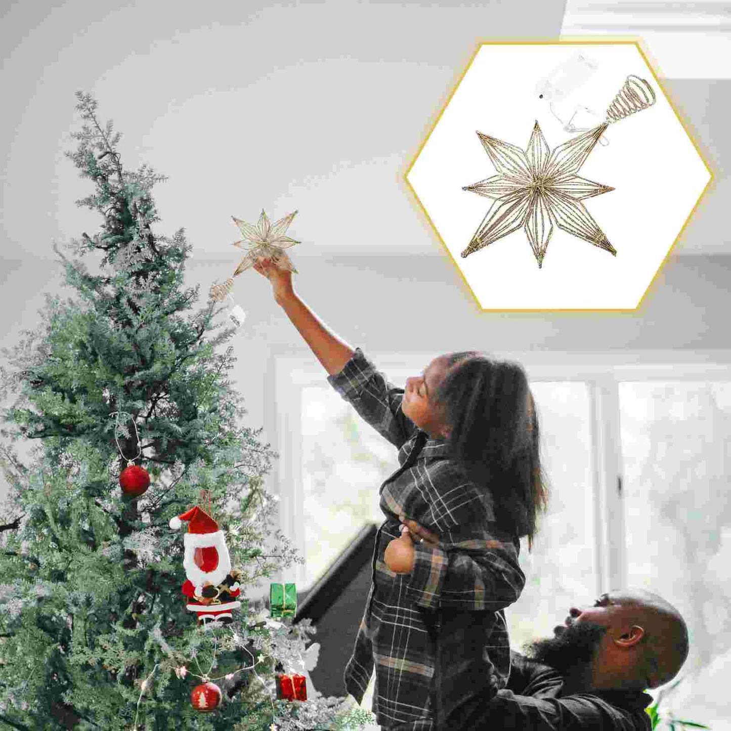 Decorate Christmas Tree Top Star Decorations Finials Wrought Iron Lighted Xmas Ornament