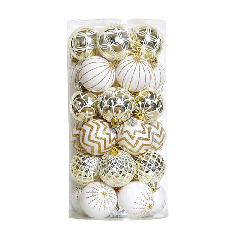 30PCS Christmas Balls ,60MM Gold&White Painted Shatterproof Festive Wedding Hanging Ornaments Christmas Trees Decoration Durable