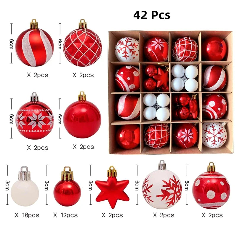 42Pcs Christmas Ball Ornaments Shatterproof Clear Plastic Decorative Balls Set for Xmas Tree Holiday Decor Hooks Included