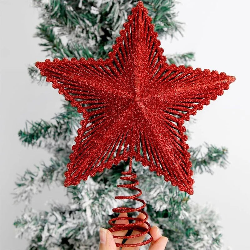 25Cm Red Glitter Christmas Tree Topper Iron Star Christmas Decor for Home Xmas Tree Ornaments Navidad New Year 2025 Natal Noel