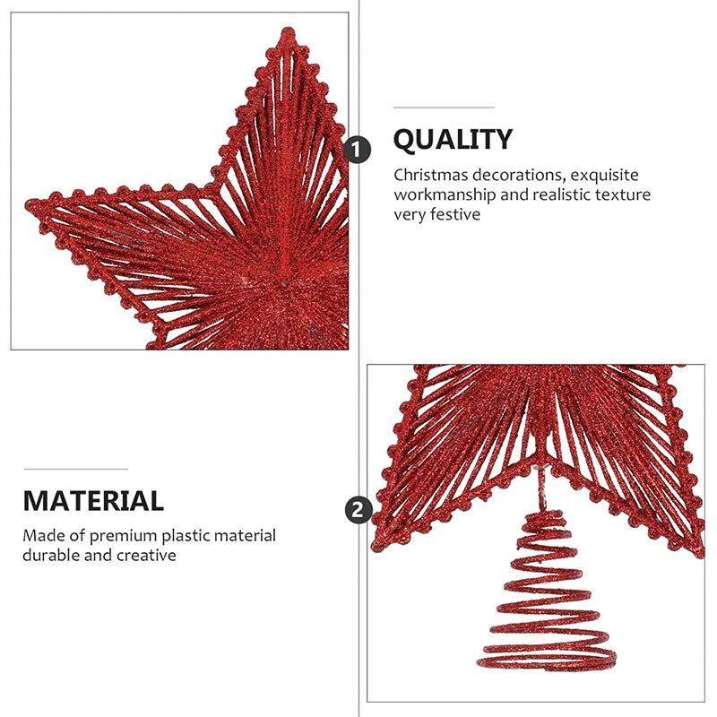 25Cm Red Glitter Christmas Tree Topper Iron Star Christmas Decor for Home Xmas Tree Ornaments Navidad New Year 2025 Natal Noel