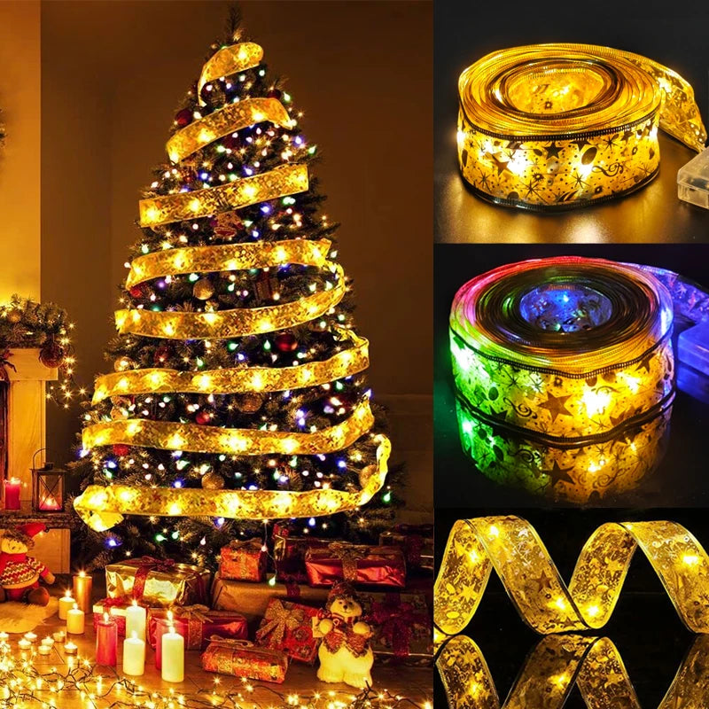 5/10M New Year Christmas Ribbon Fairy Light String Garland Lights Christmas Tree Ornament Ribbon Light Home Decoration