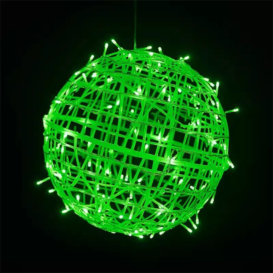 30CM Christmas Tree Rattan Ball Hanging String Light Outdoor Sepak Takraw Globe Ball Fairy Light Garland for Holiday Patio Decor