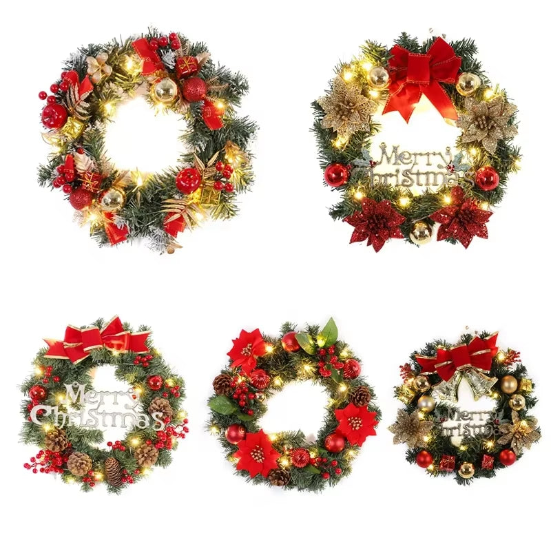 Christmas Wreath for Front Door Gold Window Wall Door Christmas Decorations 2024 Garland Ornament New Year Navidad 2025