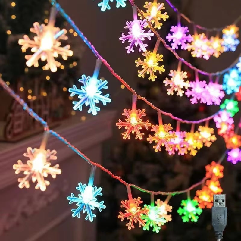 Snowflake Lights String LED Festoon Light USB Plug Christmas Tree Light Aesthetic Room Decoration Wedding Party New Year'S Decor