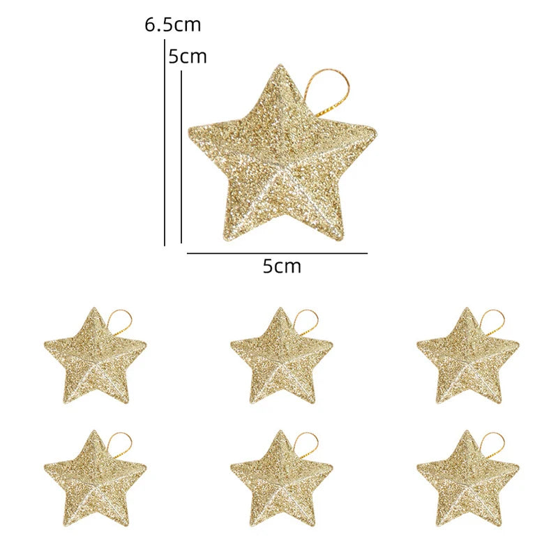 Gold Glitter Star Ornaments Christmas Tree Hanging Pendant 2024 Christmas Decorations for Home Navidad New Year Party DIY Gift