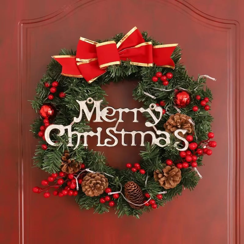 Christmas Wreath for Front Door Gold Window Wall Door Christmas Decorations 2024 Garland Ornament New Year Navidad 2025